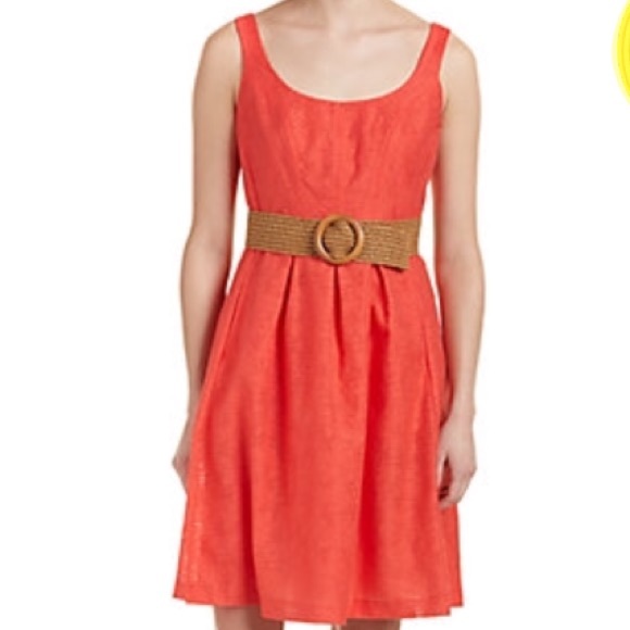 🔴 Nine West Orange A-Line Sundress with Belt - Picture 1 of 8